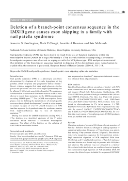 Deletion of a Branch-Point Consensus Sequence in the LMX1B Gene Causes Exon Skipping in a Family with Nail Patella Syndrome