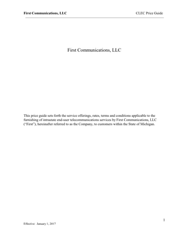 First Communications, LLC CLEC Price Guide