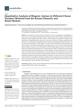 Quantitative Analysis of Biogenic Amines in Different Cheese Varieties Obtained from the Korean Domestic and Retail Markets