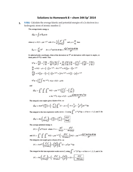 Solutions to Homework 8 – Chem 344 Sp' 2014