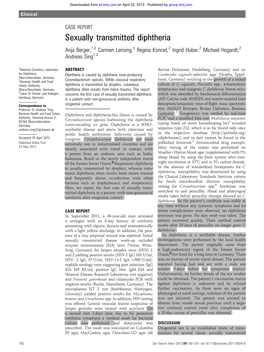 Sexually Transmitted Diphtheria Anja Berger,1,2 Carmen Lensing,3 Regina Konrad,2 Ingrid Huber,2 Michael Hogardt,2 Andreas Sing1,2