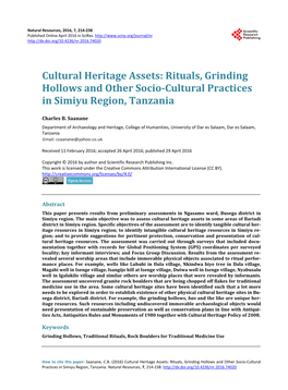 Rituals, Grinding Hollows and Other Socio-Cultural Practices in Simiyu Region, Tanzania