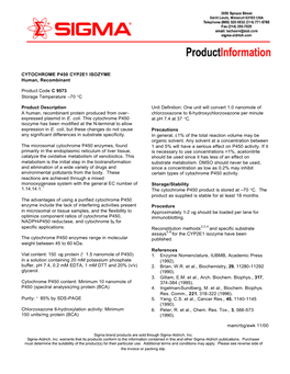 CYTOCHROME P450 CYP2E1 ISOZYME Human, Recombinant