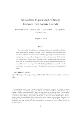 Sex Workers, Stigma and Self-Image: Evidence from Kolkata Brothels*