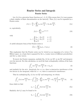 Fourier Series and Integrals Fourier Series