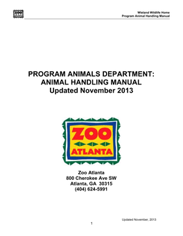 Zoo Atlanta Program Animal Handling Guidelines