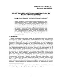 Conceptual Design of Mars Lander with Novel Impact Intriguing System