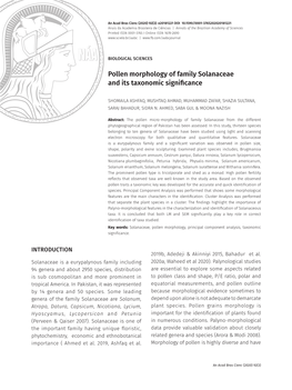 Pollen Morphology of Family Solanaceae and Its Taxonomic Significance