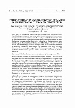 Folk Classification and Conservation of Bamboo in Xishuangbanna, Yunnan, Southwest China