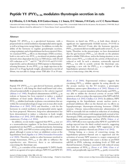 Peptide YY (PYY)3–36 Modulates Thyrotropin Secretion in Rats