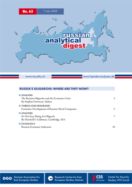 Russian Analytical Digest No 63: Russia's Oligarchs: Where Are They