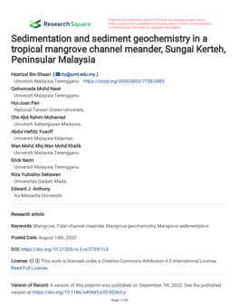 Sedimentation and Sediment Geochemistry in a Tropical Mangrove Channel Meander, Sungai Kerteh, Peninsular Malaysia