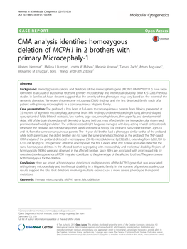 CMA Analysis Identifies Homozygous Deletion of MCPH1 in 2 Brothers with Primary Microcephaly-1