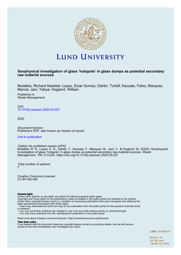 Geophysical Investigation of Glass ‘Hotspots’ in Glass Dumps As Potential Secondary Raw Material Sources