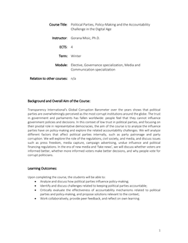 Political Parties, Policy-Making and the Accountability Challenge in the Digital Age Instructor