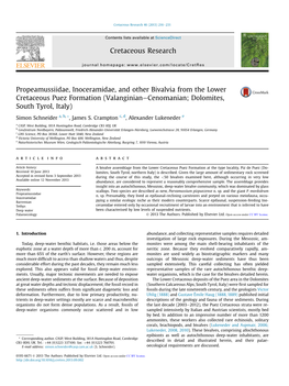 Propeamussiidae, Inoceramidae, and Other Bivalvia from the Lower Cretaceous Puez Formation (Valanginianecenomanian; Dolomites, South Tyrol, Italy)