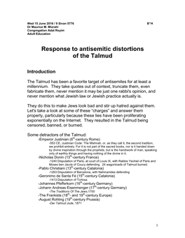 Response to Anti-Semitic Distortions of the Talmud
