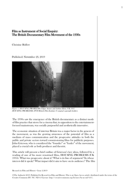 Film As Instrument of Social Enquiry: the British Documentary Film Movement of the 1930S