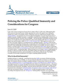 Policing the Police: Qualified Immunity and Considerations for Congress