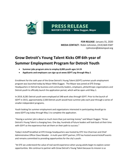 Grow Detroit's Young Talent Kicks Off 6Th Year of Summer Employment