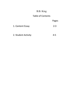 B.B. King Table of Contents Pages 1. Content Essay 2-3 2. Student