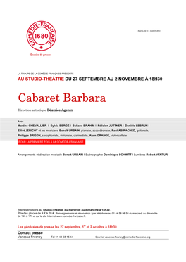 Dossier De Presse Cabaret Barbara 14/15