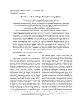 Proximate Analysis of Dragon Fruit (Hylecereus Polyhizus )