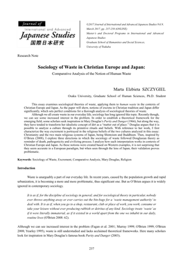 Sociology of Waste in Christian Europe and Japan