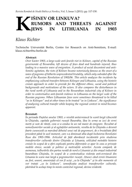 Išinev Or Linkuva? Rumors and Threats Against Jews in Lithuania in 1903