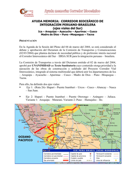 (Ejes Viales Del Sur) Ica – Arequipa – Ayacucho – Apurimac – Cusco Madre De Dios – Puno –Moquegua – Tacna