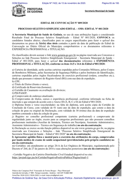 EDITAL DE CONVOCAÇÃO Nº 009/2020 PROCESSO SELETIVO SIMPLIFICADO EDITAL – SMS- EDITAL Nº 001/2020 a Secretaria Municipal De