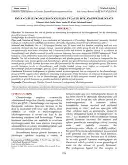 Enhanced Leukopoiesis in Ghrelin Treated Myelosuppressed Rats Pak Armed Forces Med J 2017; 67(1):176-81