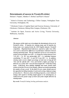 Determinants of Success in Twenty20 Cricket Michael J