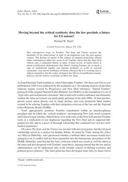 Does the Law Preclude a Future for US Unions? Richard W