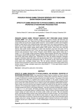 Pengaruh Iradiasi Gamma Terhadap Beberapa Sifat Fisiko-Kimia Bahan Pangan Olahan Jamur