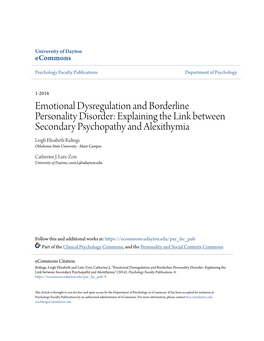 Emotional Dysregulation and Borderline Personality Disorder