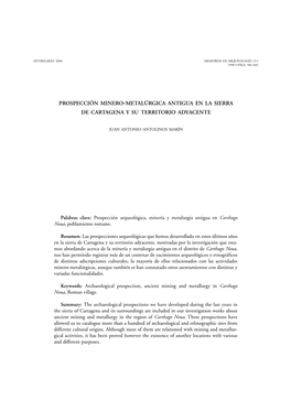 Prospección Minero-Metalúrgica Antigua En La Sierra De Cartagena Y Su Territorio Adyacente