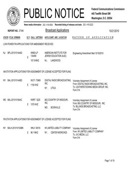 Broadcast Applications 10/21/2010