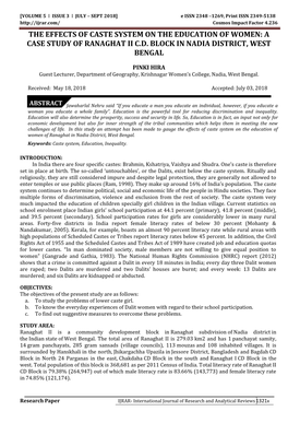 The Effects of Caste System on the Education of Women: a Case Study of Ranaghat Ii C.D. Block in Nadia District, West Bengal