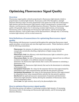 Optimizing Fluorescence Signal Quality