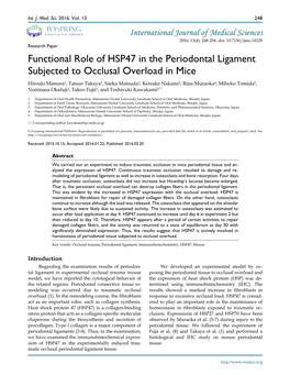Functional Role of HSP47 in the Periodontal Ligament Subjected To