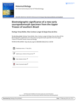 Biostratigraphic Significance of a New Early Sauropodomorph Specimen from the Upper Triassic of Southern Brazil