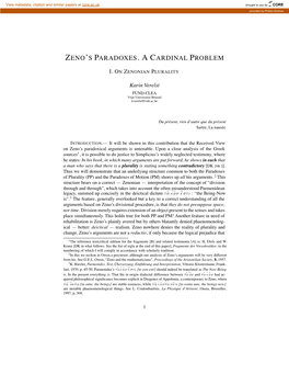 Zeno's Paradoxes.Acardinal Problem