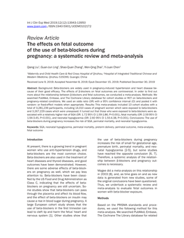 Review Article the Effects on Fetal Outcome of the Use of Beta-Blockers During Pregnancy: a Systematic Review and Meta-Analysis