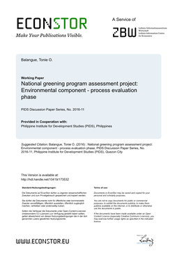 National Greening Program Assessment Project: Environmental Component - Process Evaluation Phase
