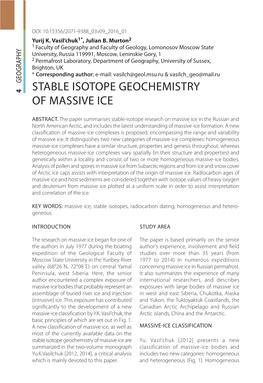 Stable Isotope Geochemistry Of