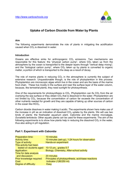 Uptake of Carbon Dioxide from Water by Plants