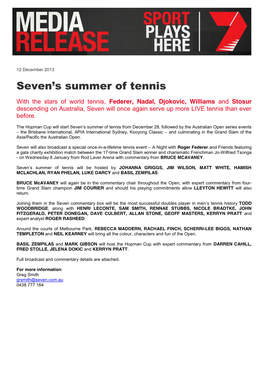 Seven's Summer of Tennis Release