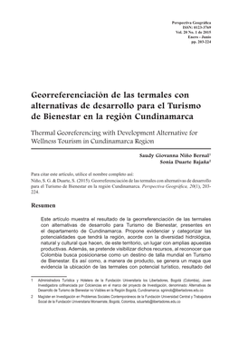 Georreferenciación De Las Termales Con Alternativas De Desarrollo Para El Turismo De Bienestar En La Región Cundinamarca