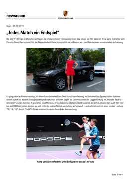 „Jedes Match Ein Endspiel“ Bei Den WTA Finals in Shenzhen Schlagen Die Erfolgreichsten Tennisspielerinnen Des Jahres Auf